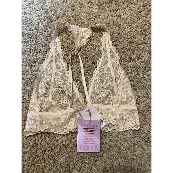 SAVAGE X Fenty Lace Racerback Bralette Blush Pink Size Small Rhianna NEW - Picture 2 of 6